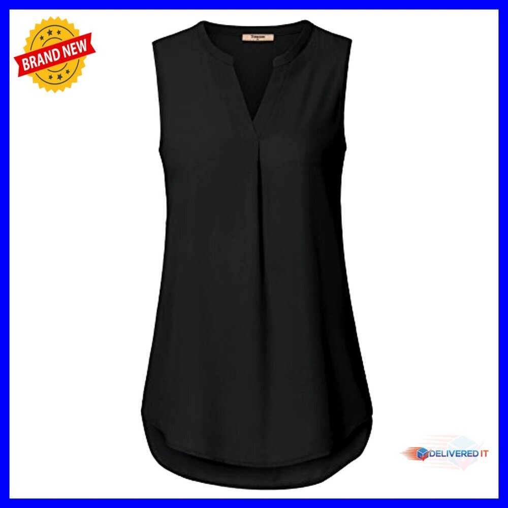 Chiffon V Neck Sleeveless Blouse Elegant Office Work Shirt Chic Minimal - Picture 4 of 7